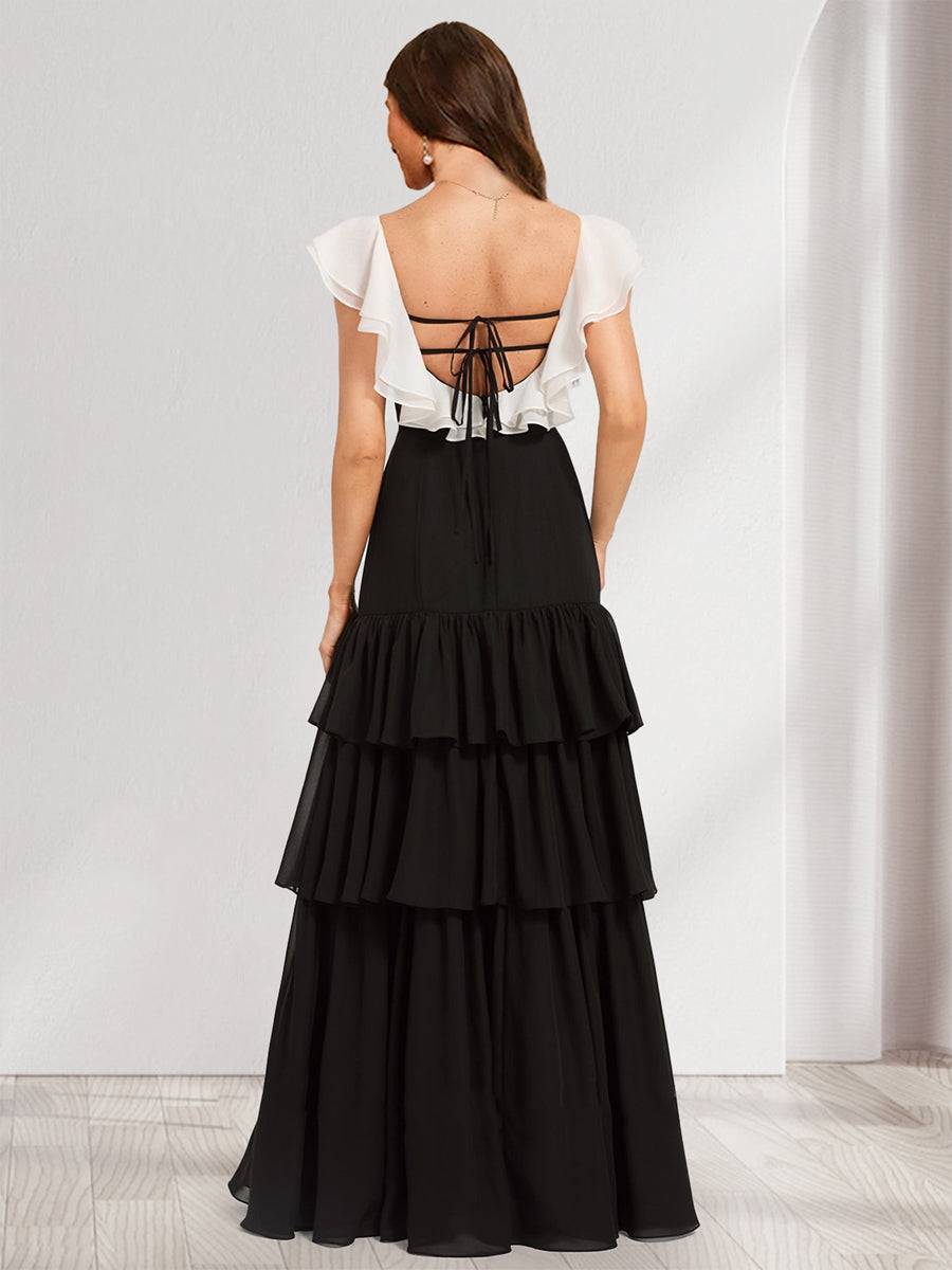 A-Line/Princess Scoop Floor-Length Chiffon Bridesmaid Dresses With Spl   Lavetir UK