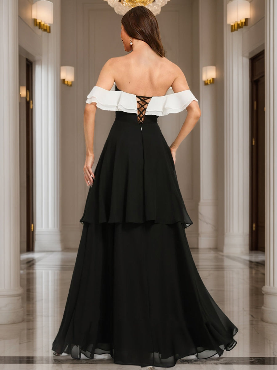 A-Line/Princess Off-the-Shoulder Floor-Length Chiffon Evening Dresses Lavetir UK A-Line/Princess Off-the-Shoulder Floor-Length Chiffon Evening Dresses Lavetir UK