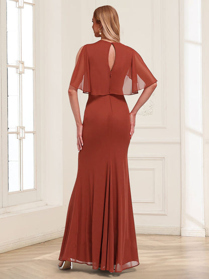 Trumpet/Mermaid Scoop Short Sleeves Floor-Length Mother of the Bride Dresses