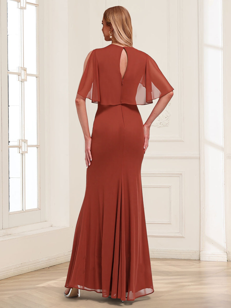 Trumpet/Mermaid Scoop Short Sleeves Floor-Length Mother of the Bride Dresses