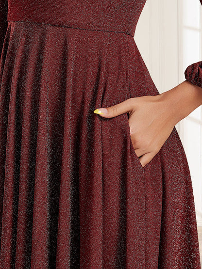 A-Line/Princess V-Neck Long Sleeves Tea-Length Mother of the Bride Dresses with Pocket