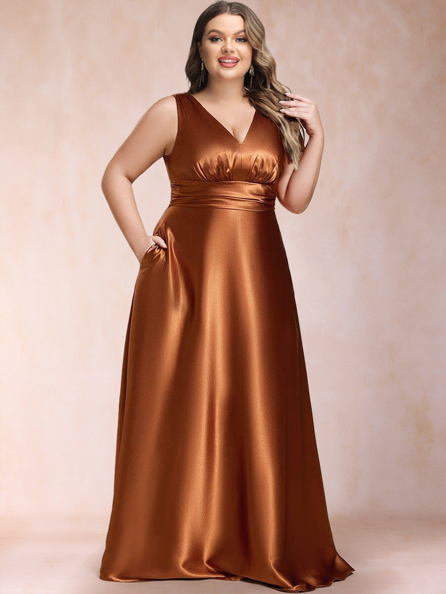 A-Line/Princess V-Neck Sleeveless Long Plus Size Mother of the Bride Dresses With Pockets