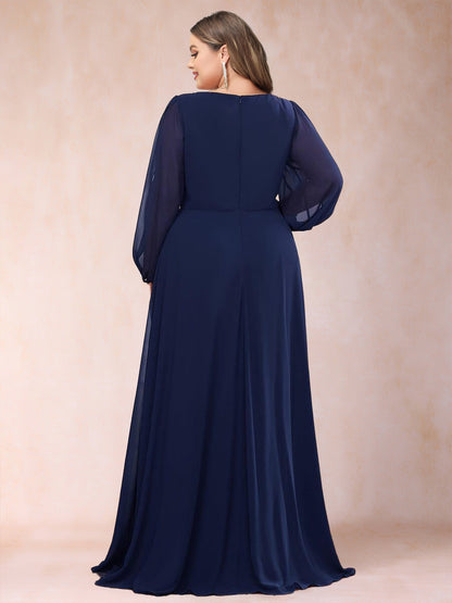 A-Line/Princess V-Neck Long Lantern Sleeves Plus Size Mother of the Bride Dresses with Applique