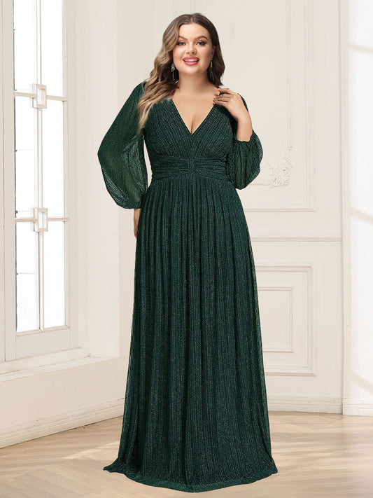 A-Line/Princess V-Neck Long Sleeves Ruched Plus Size Mother of the Bride Dresses