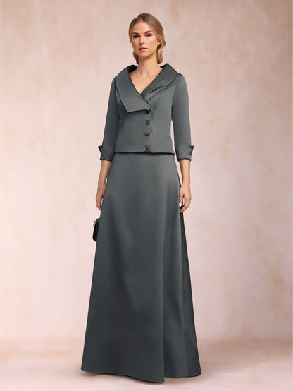 A-Line/Princess Separates V-Neck 3/4 Sleeves Floor-Length Mother of the Bride Dresses