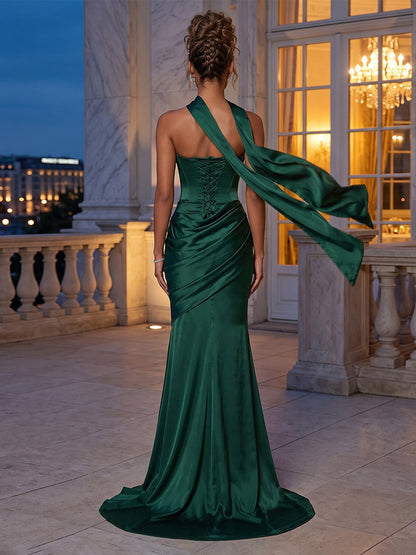 Sheath/Column Strapless Sleeveless Sweep train Evening Dresses With Shawl & Ruched