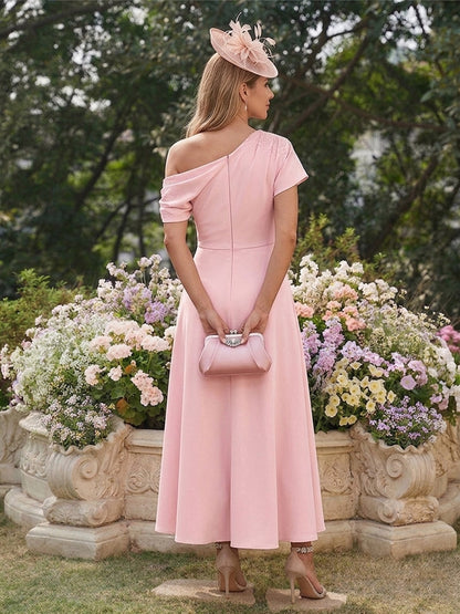 A-Line/Princess One-Shoulder Short Sleeves Mother Of The Bride Dresses with Beading
