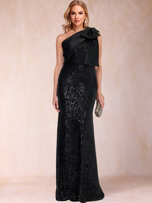 Sequins Sheath/Column One-Shoulder Sleeveless Mother of the Bride Dresses With Bow