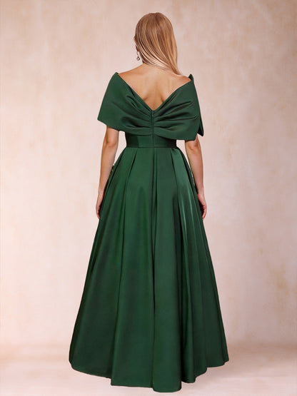 A-Line/Princess Off-The-Shoulder Sleeveless Ruched Mother of the Bride Dresses With Bow(s)
