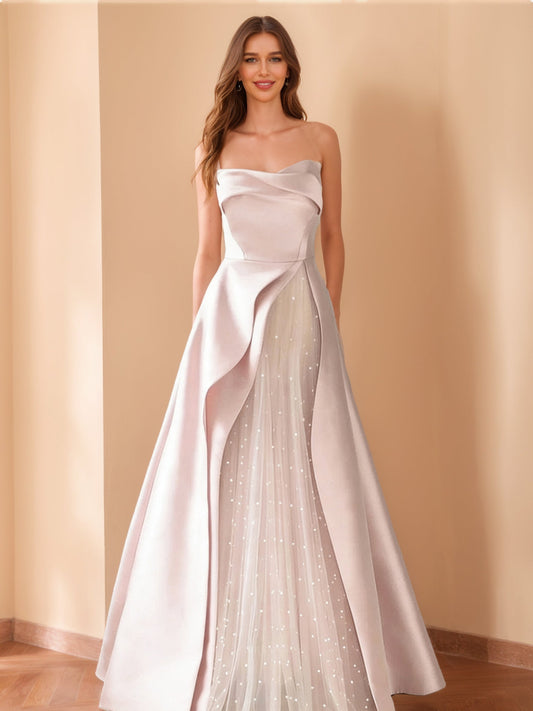 A-Line/Princess Strapless Floor-Length Formal Dresses