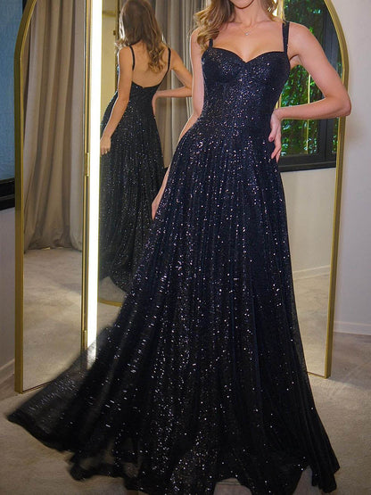 Sparkly A-Line/Princess V-Neck Sleeveless Formal Dresses