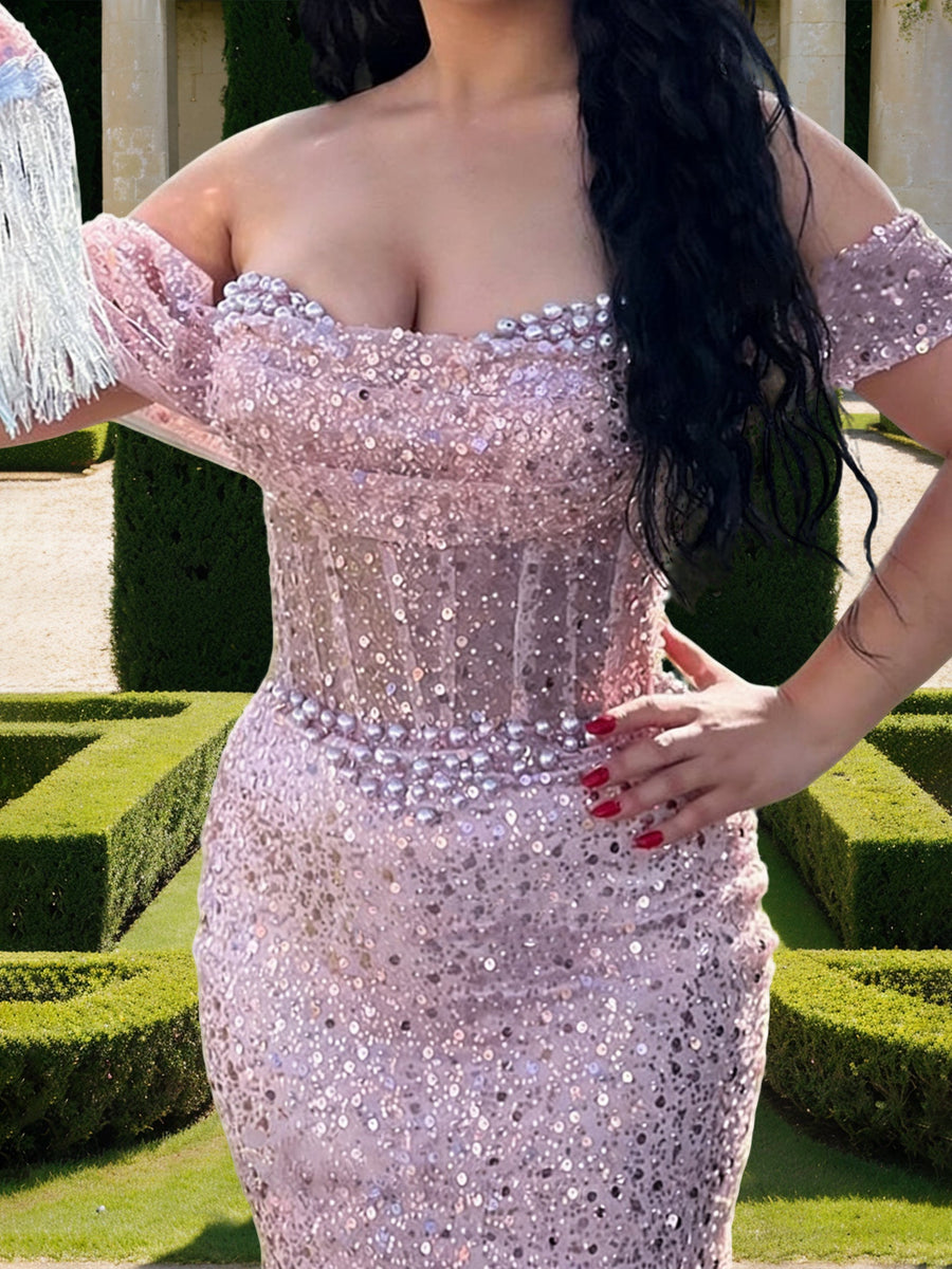 Sequin Trumpet/Mermaid Off-the-Shoulder Formal Dresses with Beadings