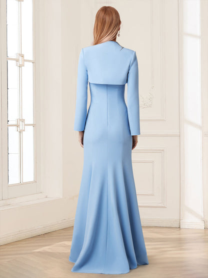 Sheath/Column Strapless Long Sleeves Mother of the Bride Dresses With Beading