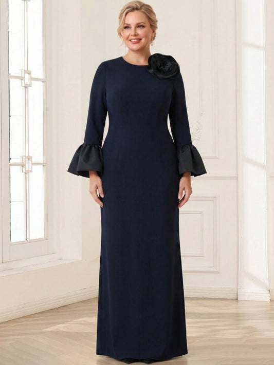 Sheath/Column Crew Neck Long Sleeves Plus Size Mother of the Bride Dresses With Split