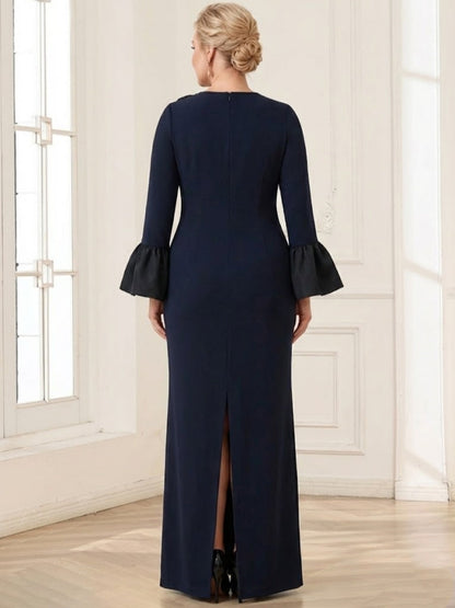 Sheath/Column Crew Neck Long Sleeves Plus Size Mother of the Bride Dresses With Split