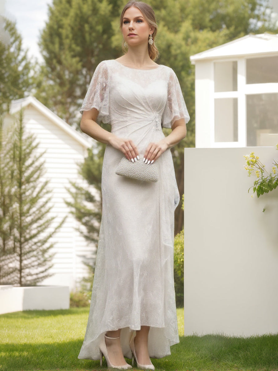 Lace Sheath/Column Crew Neck Short Sleeves Ruched Mother of the Bride Dresses