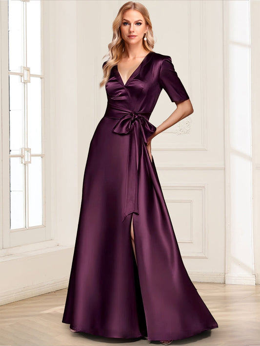 A-Line/Princess V-Neck Short Sleeves Mother of the Bride Dresses With Bow