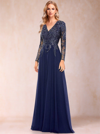 A-Line/Princess V-Neck Long Sleeves Mother of the Bride Dresses With Appliques