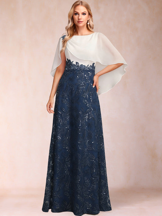 Chiffon Sheath/Column Crew Neck Cape Sleeves Mother of the Bride Dresses With Sequins