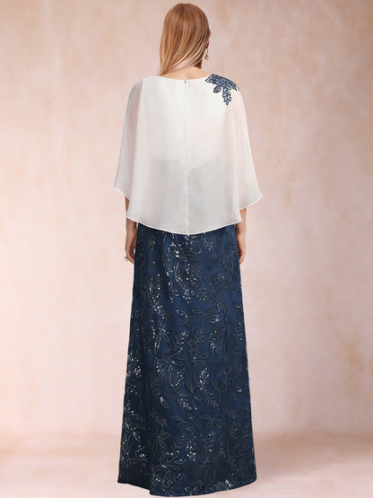 Chiffon Sheath/Column Crew Neck Cape Sleeves Mother of the Bride Dresses With Sequins