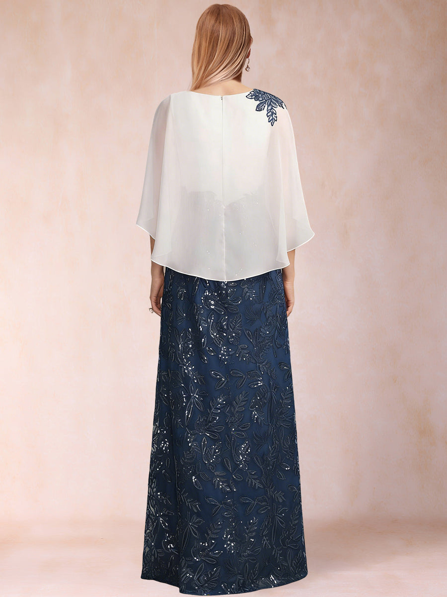 Chiffon Sheath/Column Crew Neck Cape Sleeves Mother of the Bride Dresses With Sequins