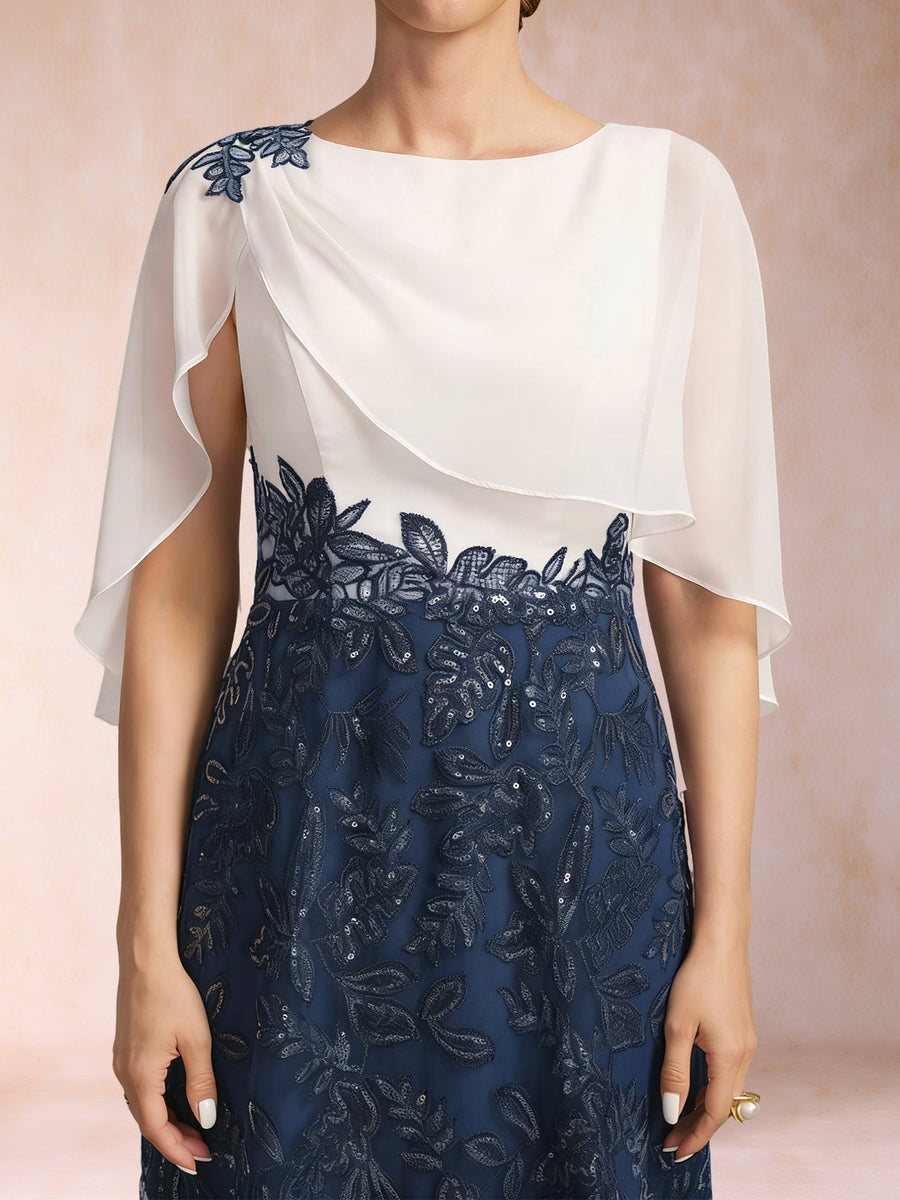 Chiffon Sheath/Column Crew Neck Cape Sleeves Mother of the Bride Dresses With Sequins