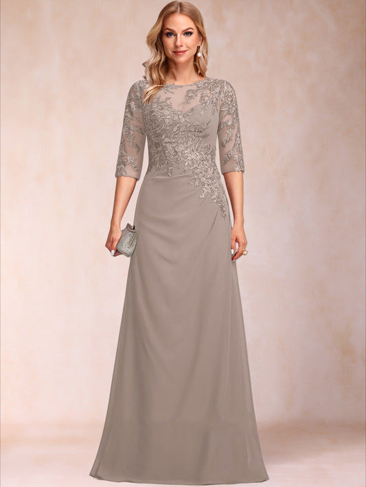 Sheath/Column Crew Neck Half Sleeves Mother of the Bride Dresses With Appliques