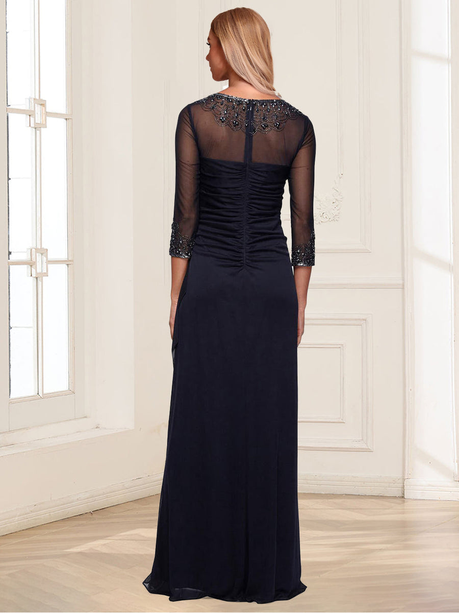 Sheath/Column Crew Neck 3/4 Sleeves Mother of the Bride Dresses With Beadings