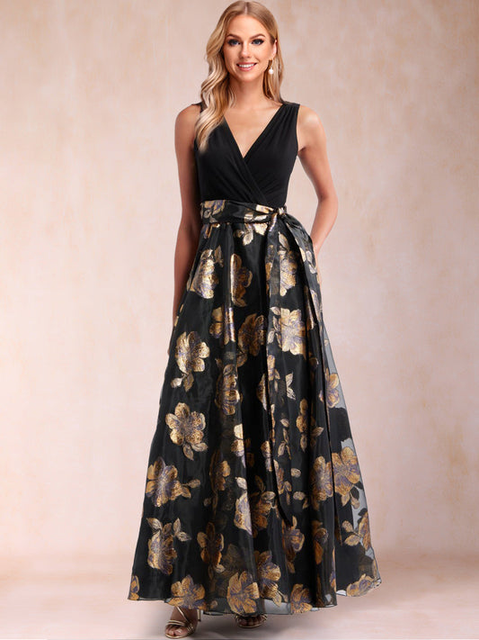 Ball Gown V-Neck Sleeveless Mother of the Bride Dresses With Belt