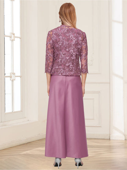 Sheath/Column Scoop Sleeveless 2 Pieces Mother of the Bride Dresses with Appliques & Jacket