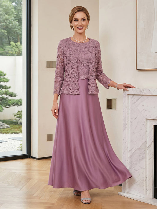 Sheath/Column Scoop Sleeveless Ankle-Length 2 Pieces Mother of the Bride Dresses with Appliques & Jacket
