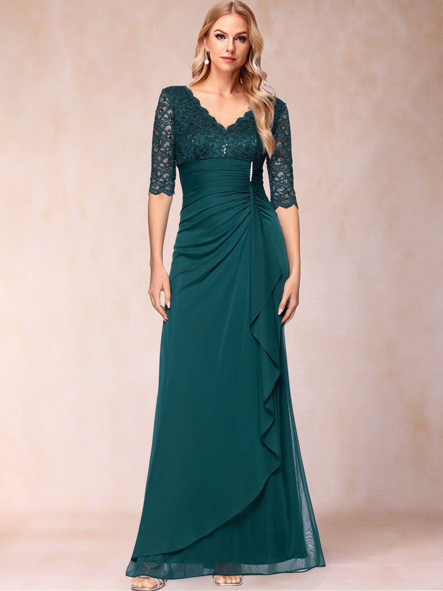 Sheath/Column V-Neck Half Sleeves Mother of the Bride Dresses With Appliques