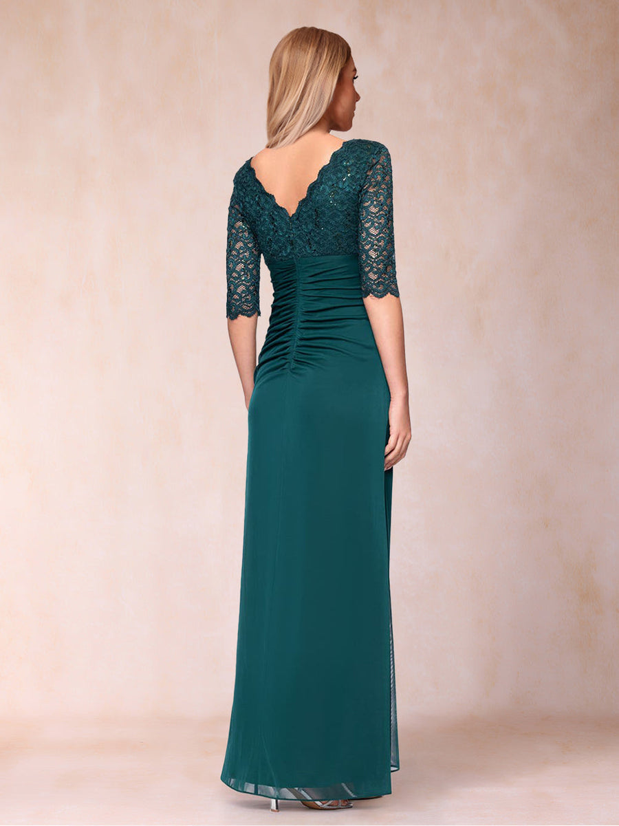 Sheath/Column V-Neck Half Sleeves Mother of the Bride Dresses With Appliques