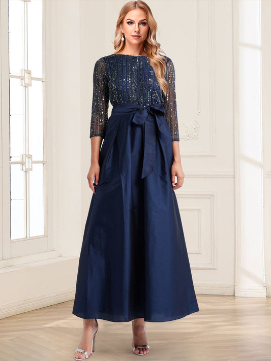 A-Line/Princess Crew Neck 3/4 Sleeves Mother of the Bride Dresses With Belt & Sequins