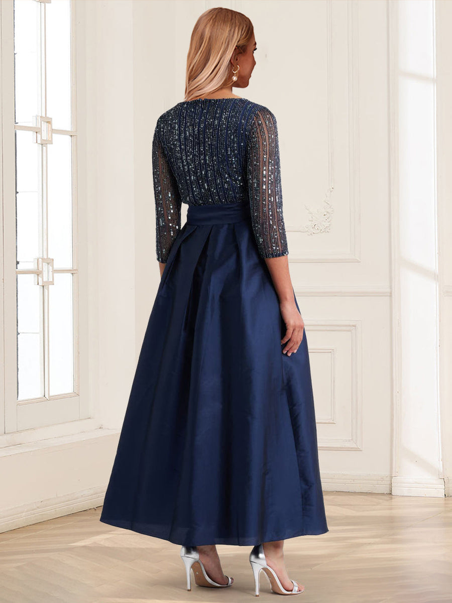 A-Line/Princess Crew Neck 3/4 Sleeves Mother of the Bride Dresses With Belt & Sequins