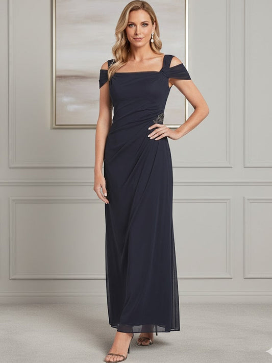 Sheath/Column Cold Shoulder Sleeveless Mother of the Bride Dresses With Beading