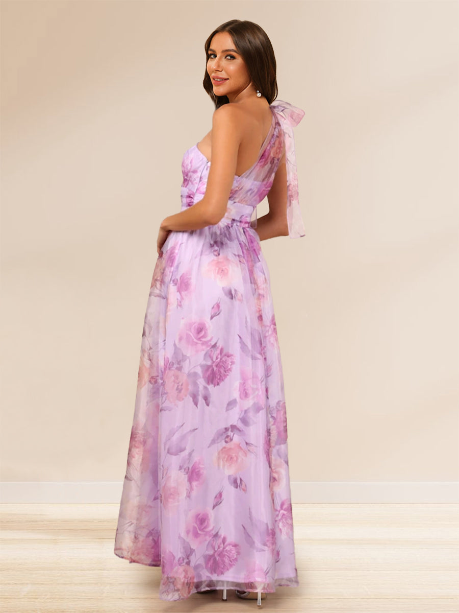 A-Line/Princess One-Shoulder Floor-Length Formal Dresses With Floral