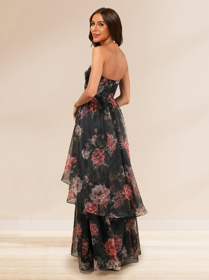 A-Line/Princess Strapless Floor-Length Formal Dresses With Floral