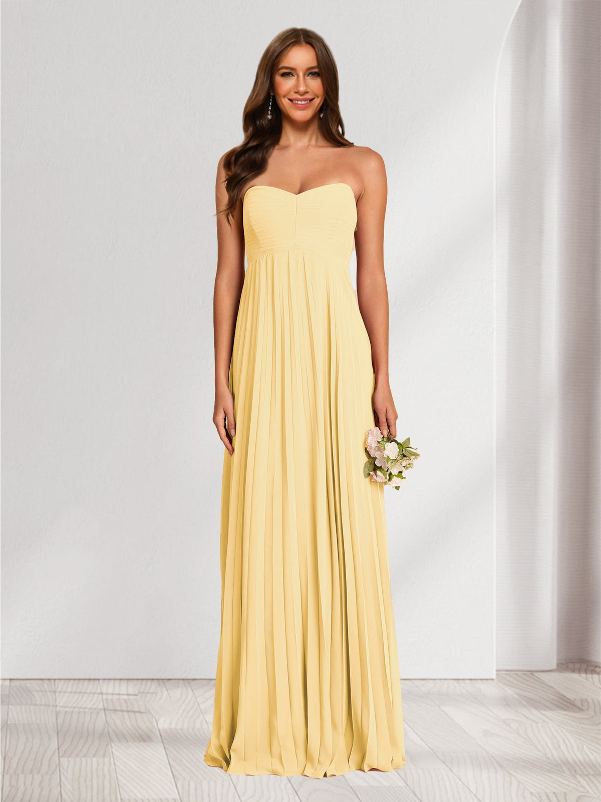 A-Line/Princess Strapless Floor-Length Bridesmaid Dresses With Pleats
