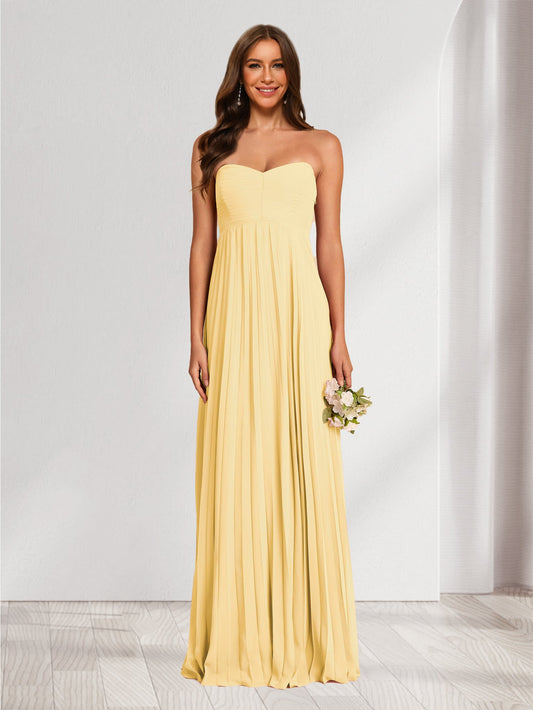 A-Line/Princess Strapless Floor-Length Bridesmaid Dresses With Pleats