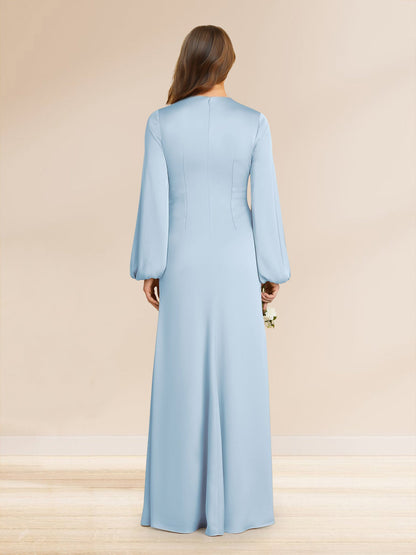 Sheath/Column V-Neck Long Sleeves Long Ruched Bridesmaid Dresses