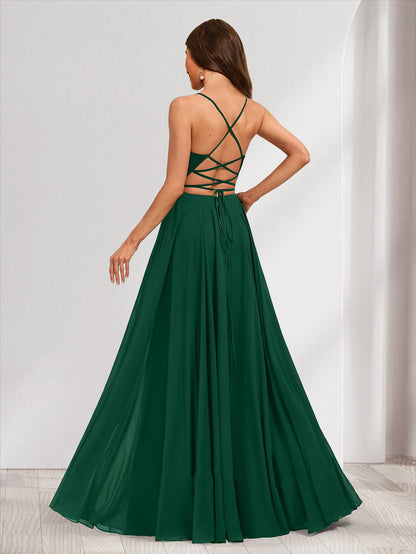 A-Line/Princess V-Neck Bridesmaid Dresses with Rhinestone