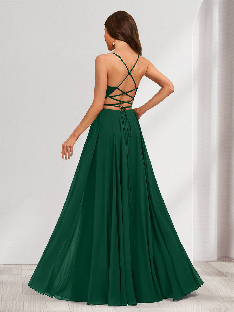 A-Line/Princess V-Neck Bridesmaid Dresses with Rhinestone