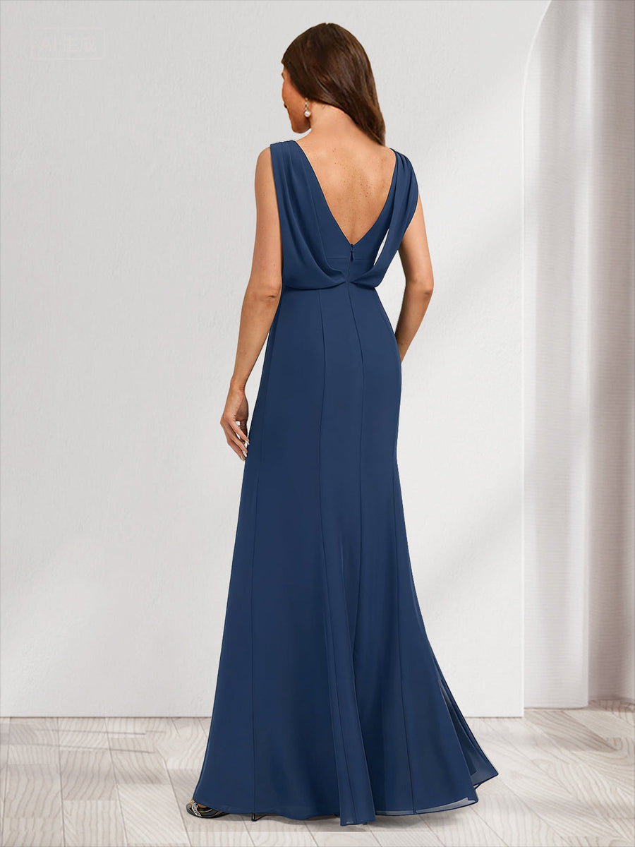 Trumpet/Mermaid Scoop Sleeveless Bridesmaid Dresses with Ruffles