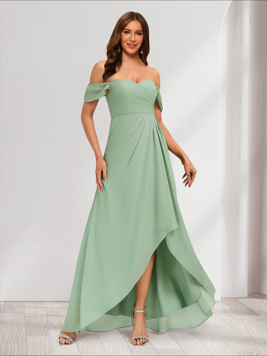 A-Line/Princess Off-the-Shoulder Asymmetrical Bridesmaid Dresses