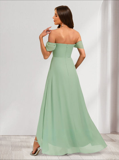 A-Line/Princess Off-the-Shoulder Asymmetrical Bridesmaid Dresses