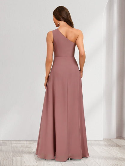 A-Line/Princess One-Shoulder Floor-Length Bridesmaid Dresses With Ruffles & Split Side