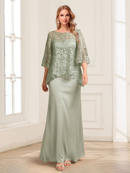 Lace Sheath/Column Crew Neck Half Sleeves Mother of the Bride Dresses