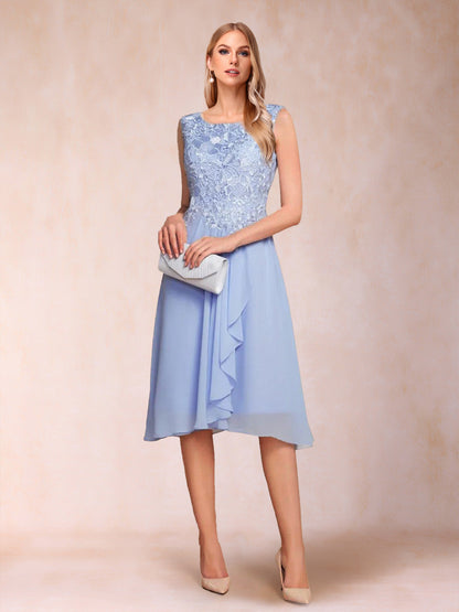 A-Line/Princess Scoop Sleeveless Tea-Length Two Piece Mother of the Bride Dresses with Lace & Appliques