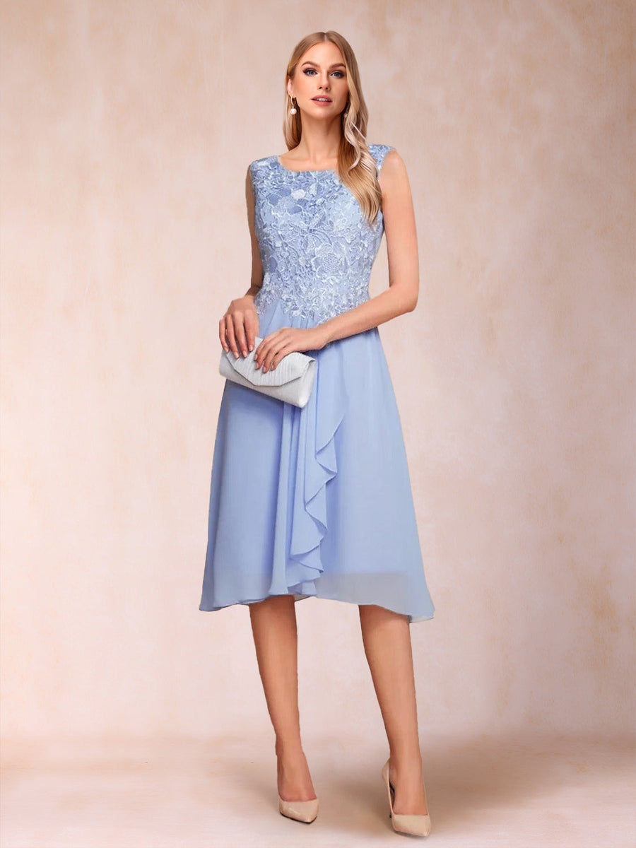 A-Line/Princess Scoop Sleeveless Tea-Length Two Piece Mother of the Bride Dresses with Lace & Appliques